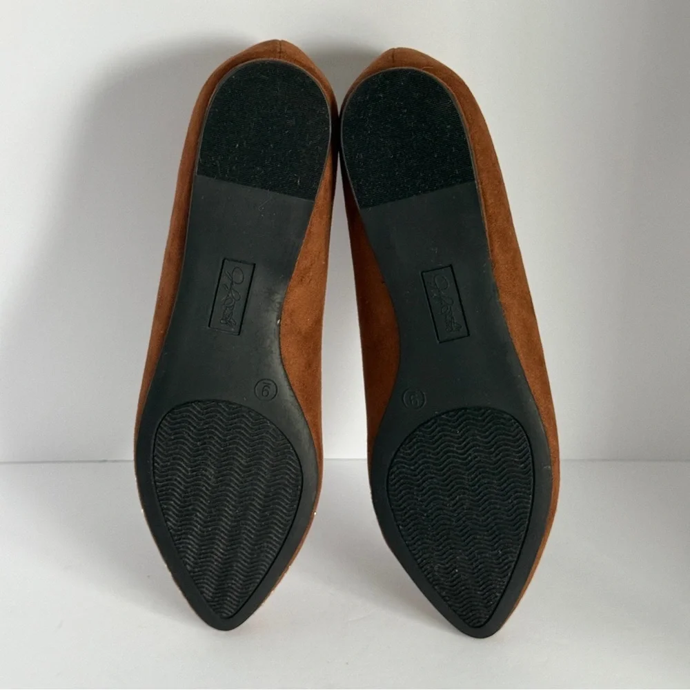 Jaclyn Smith Faux Suede Sequin Toe Flats Cognac Brown Size 9M